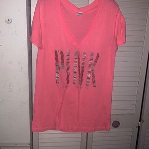PINK Victoria Secret Neon Pink V Neck Shirt